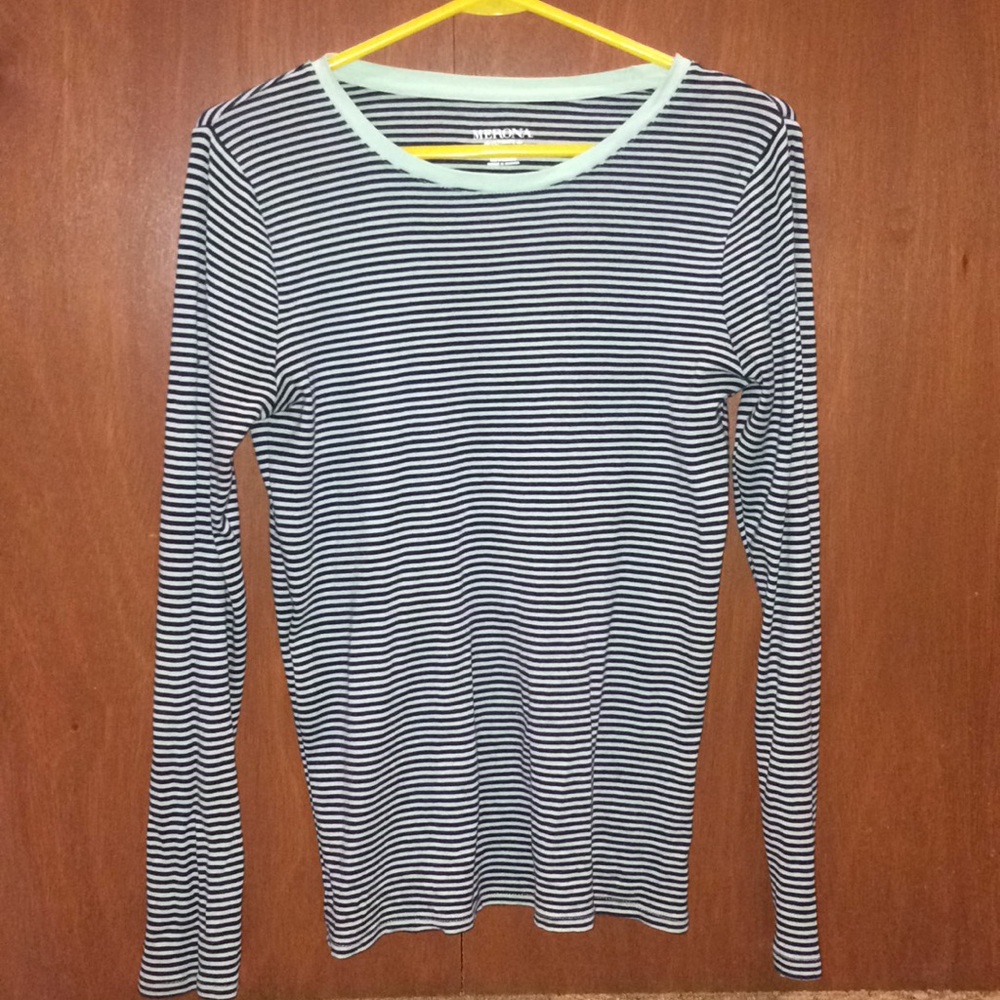 Mint and Black Striped Long Sleeve Top